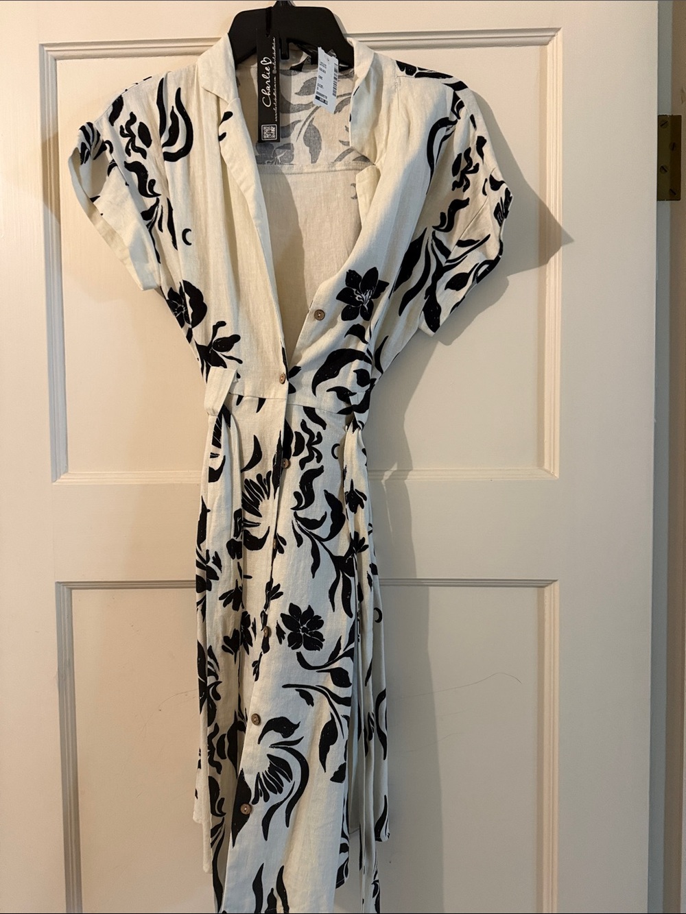 CHARLIE B White Midi Dress with Black Floral Print